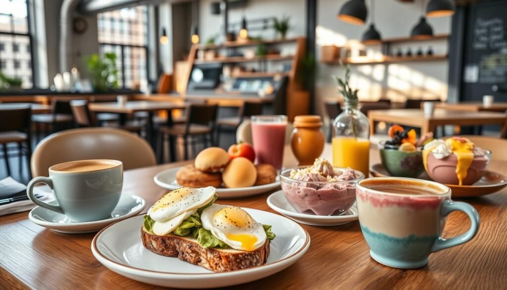 Breakfast spread at Auction Rooms cafe in Melbourne Breakfast spread at Auction Rooms cafe in Melbourne