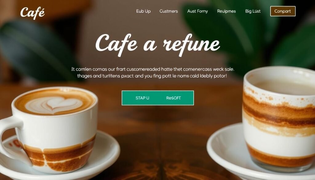 Cafe website showing reviews and ratings next to CTA buttons