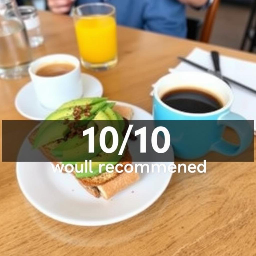 Customer photo of cafe breakfast with review quote