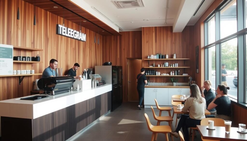 Interior of Telegram cafe in Perth with customers enjoying coffee Interior of Telegram cafe in Perth with customers enjoying coffee