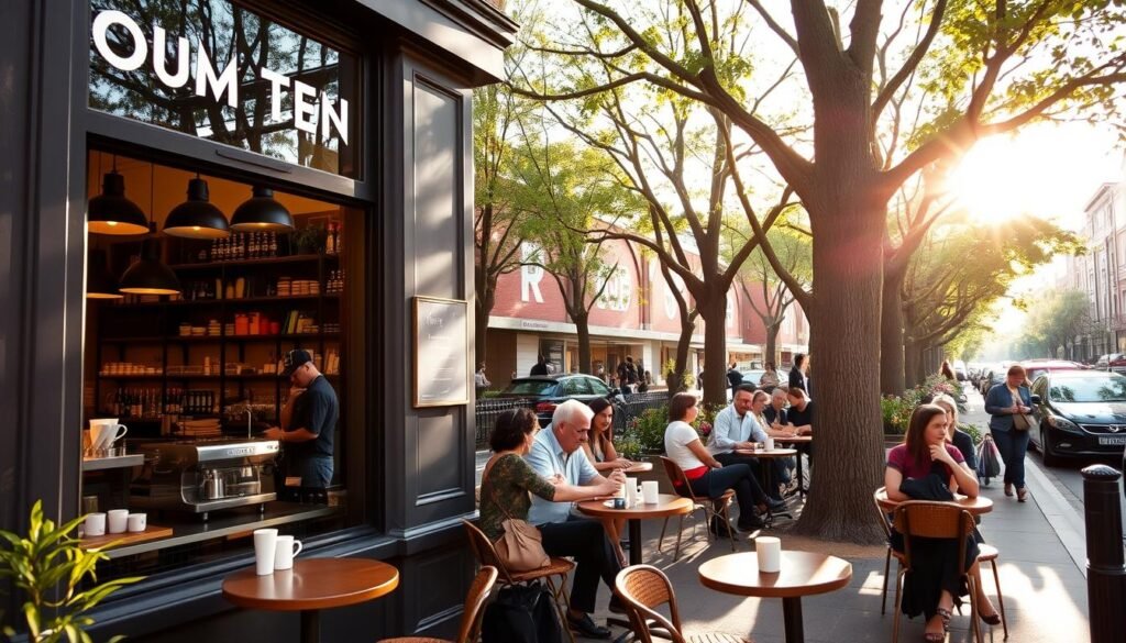 Outdoor seating at Room Ten cafe in Potts Point, Sydney Outdoor seating at Room Ten cafe in Potts Point, Sydney