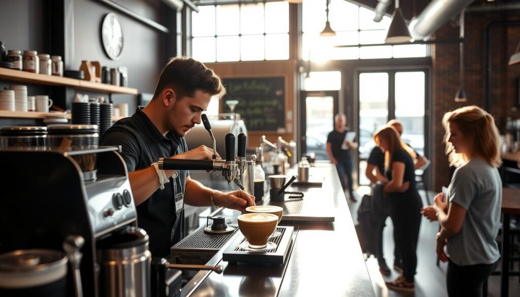 Specialty coffee being prepared at Bellissimo Coffee in Brisbane Specialty coffee being prepared at Bellissimo Coffee in Brisbane