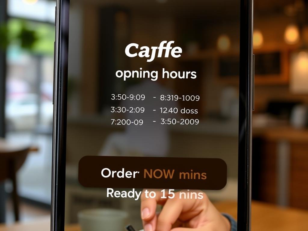 Time-sensitive CTA showing cafe opening hours and order now button Time-sensitive CTA showing cafe opening hours and order now button